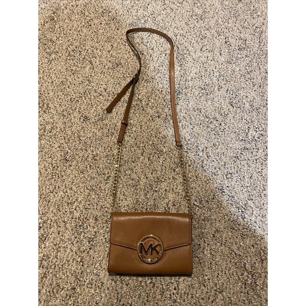 Michael Kors Leather Logo Chain Shoulder Crossbody Bag Wallet